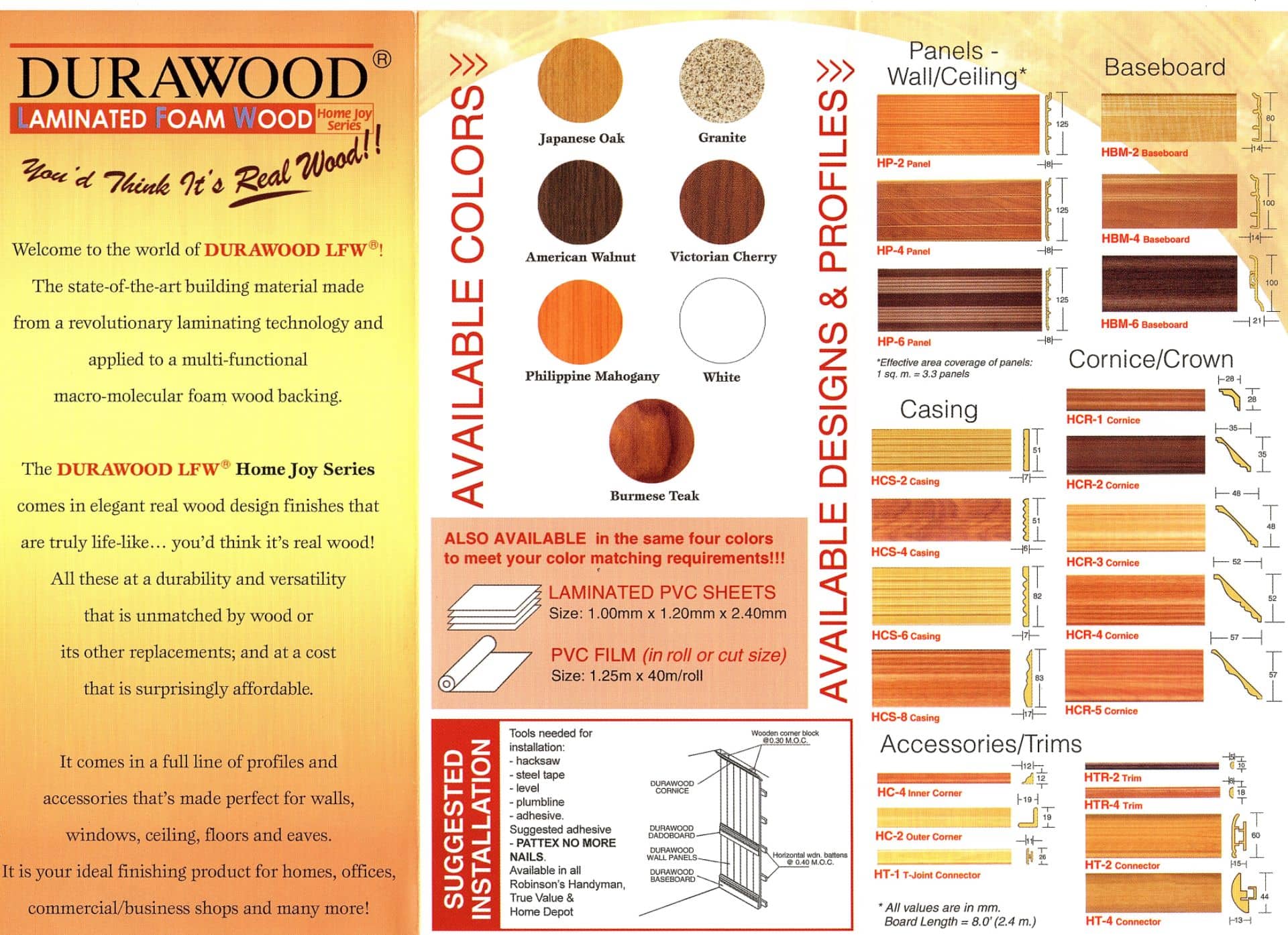 Streamline blinds Durawood Laminated Foam Wood colors and profiles
